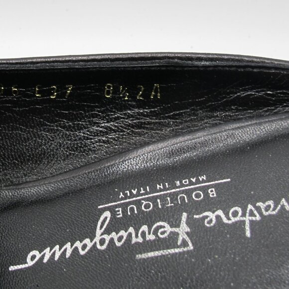 Salvatore Ferragamo black fabric slide, patent leather heel, bow detail in 8.5AA - Picture 5 of 6